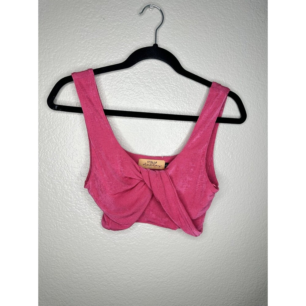 Stella Dallas Crop Top Womens Large Pink Twist Front Sleeveless Tank Stretchy